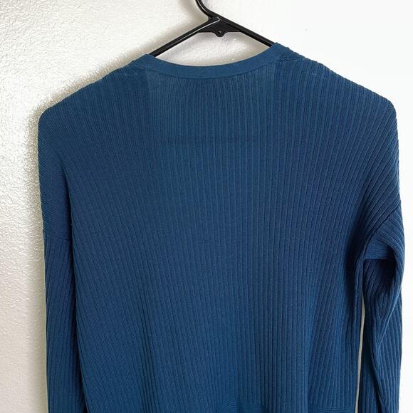 Eileen Fisher Tencel Cardigan Sweater Womens Medium Blue Ribbed Open Front - Picture 8 of 9